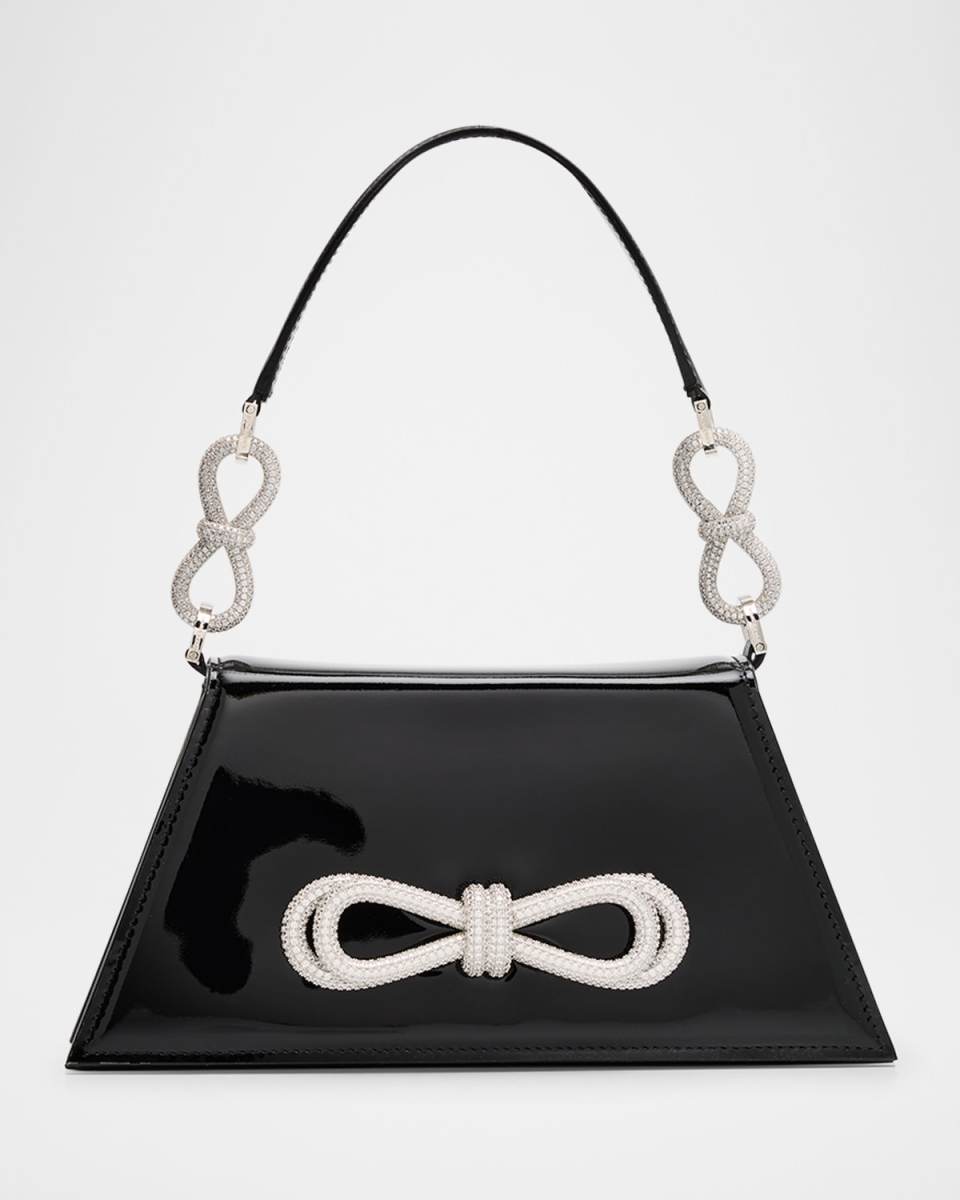 Samantha Double Bow Patent Leather Shoulder Bag